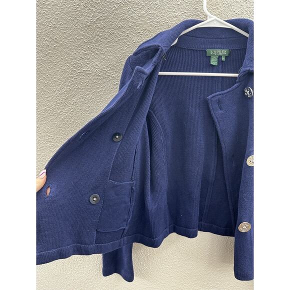 Lauren Ralph Lauren Womens Sweater Petite Medium Blue Double-Breasted Nautical - Picture 5 of 12